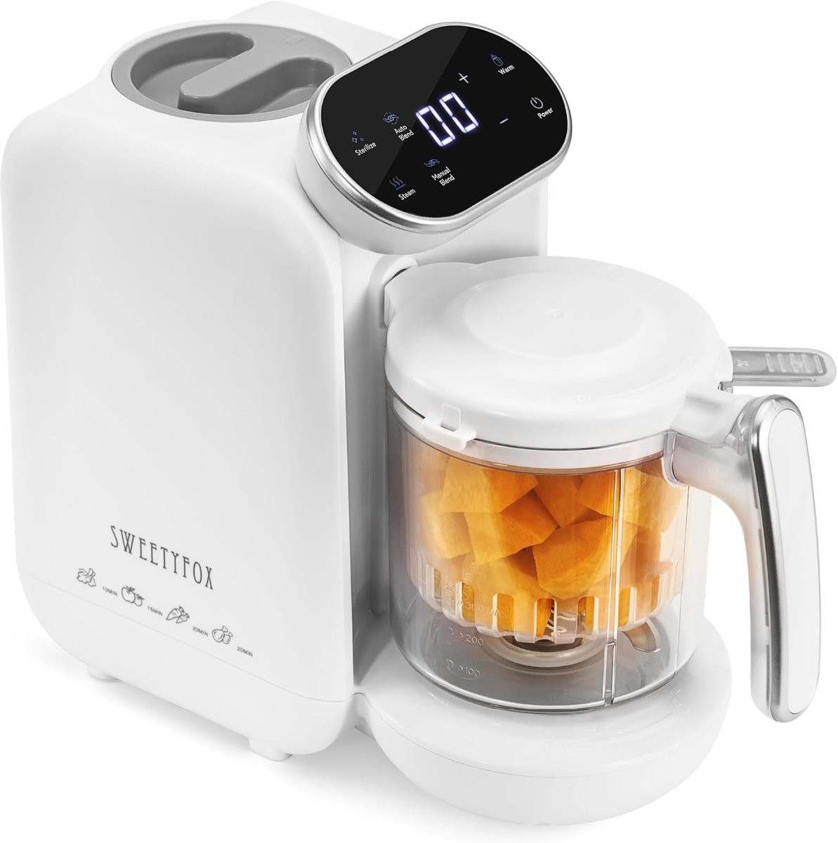 MELVRA Baby Keukenrobot - Baby Cooker & Blender - 7-in-1 Functies - Stomen, Blenden, Steriliseren & Opwarmen - Babyvoedingmaker - BPA-vrij - Wit/Grijs