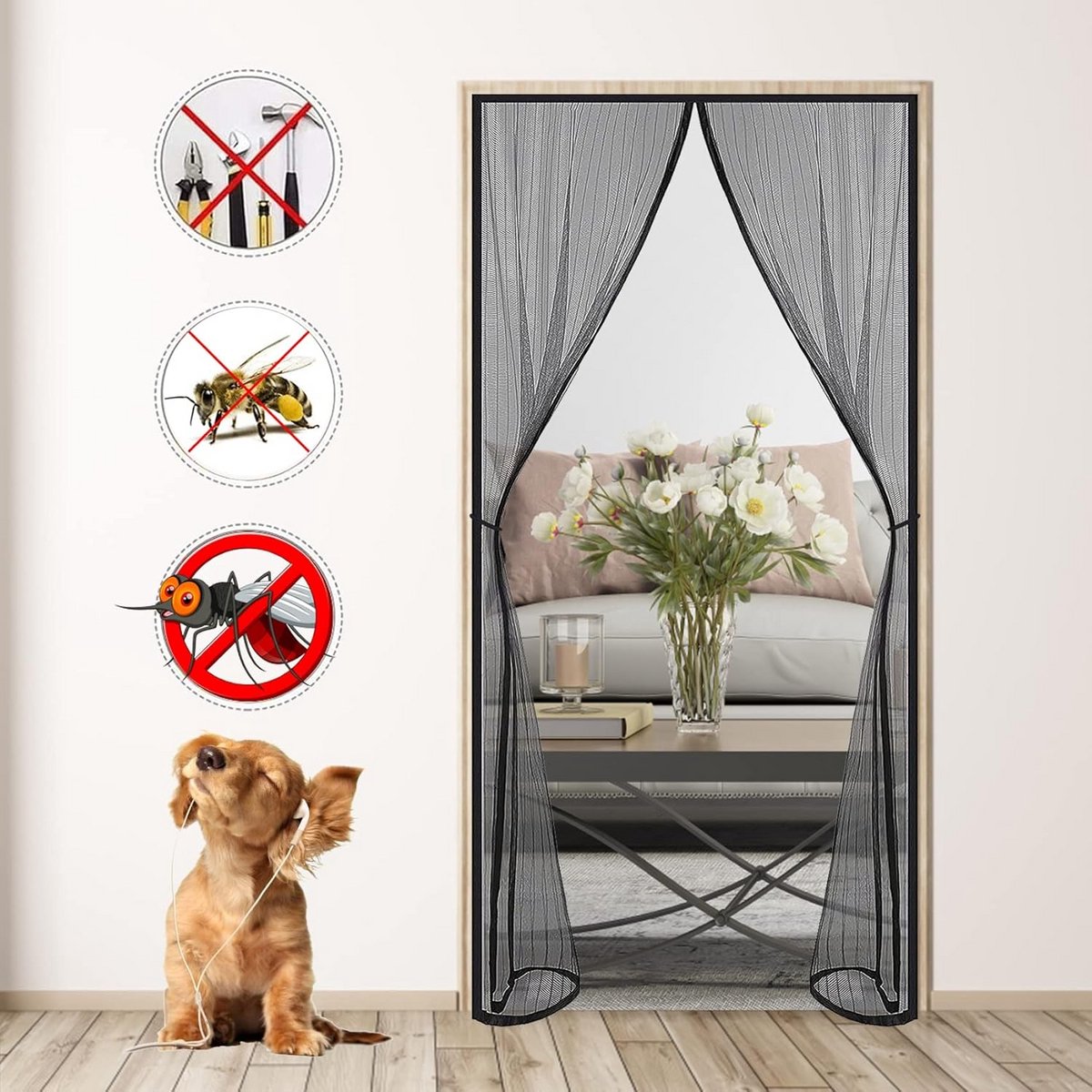 Horren voor deuren 75x185cm - Magnetische Vliegengordijn voor Balkon en Patio - Eenvoudige