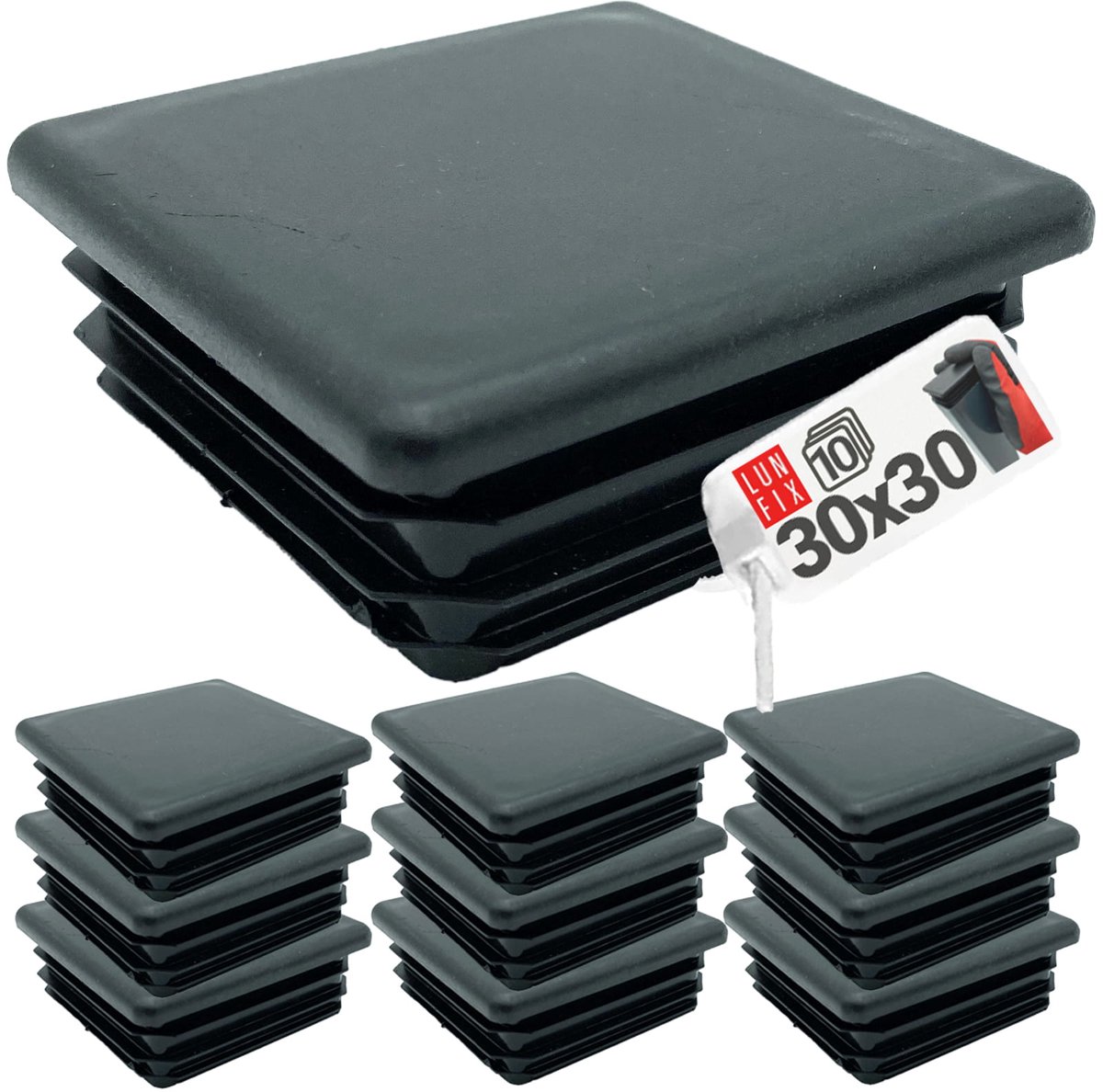 LUN FIX - Kunststof lamellenstopfen - 30x30 mm - 10 stuks - zwart - buisstoppen