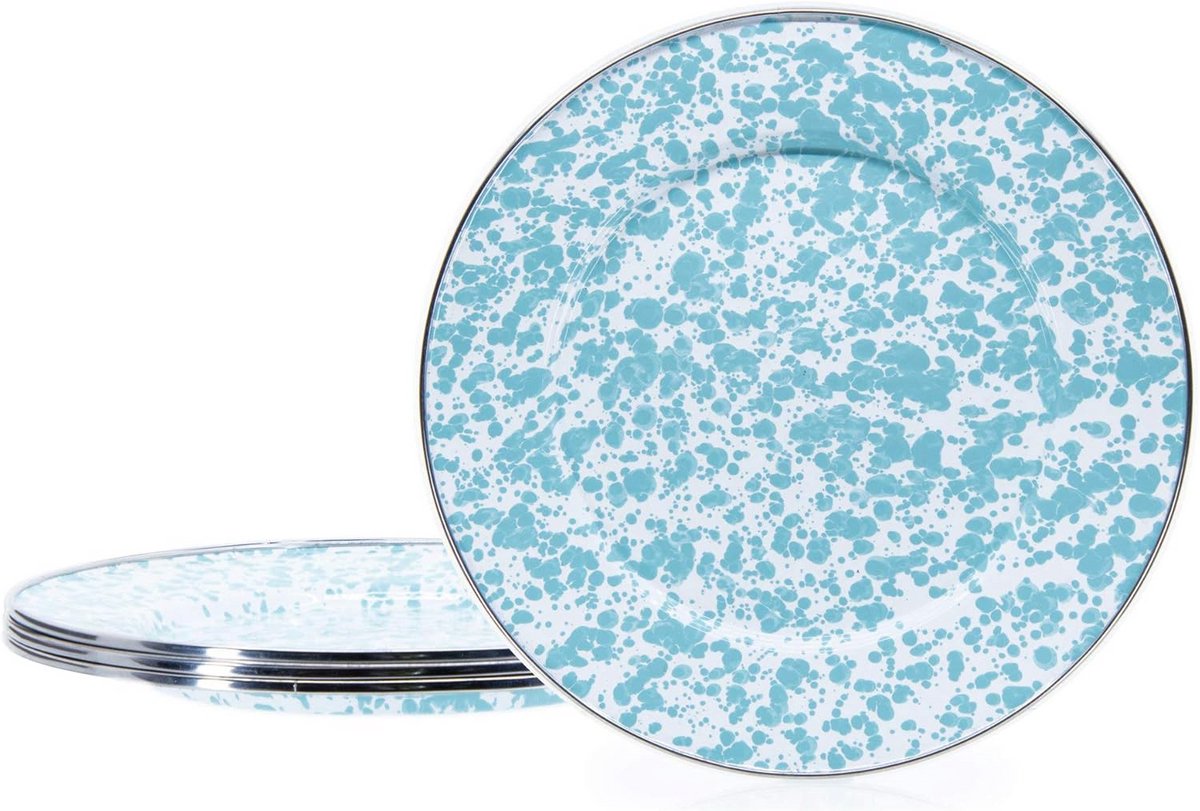 Set van 4 Dinerborden in Zeeglas Swirl Emaille