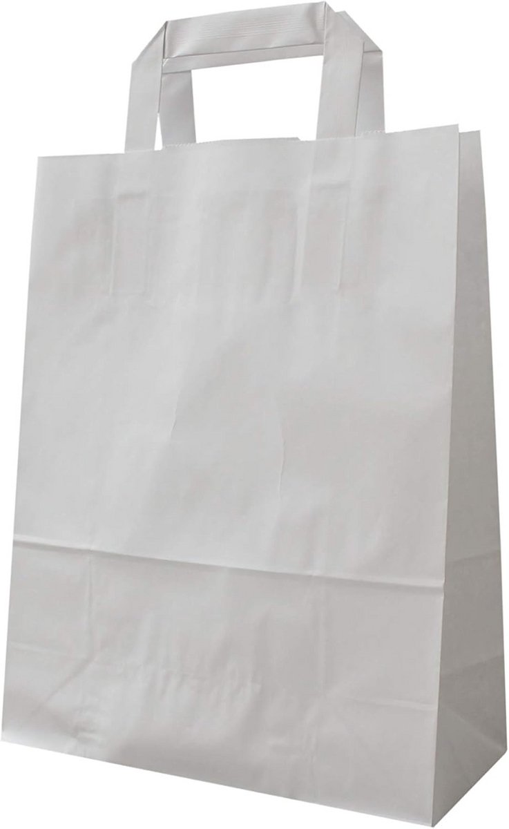 Witte Papieren Boodschappentassen met Platte Hengsels - Sterke Draagtas