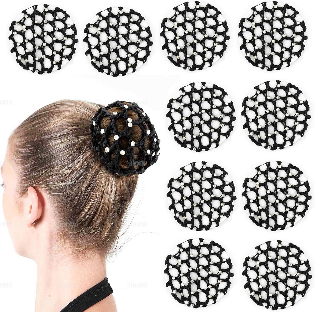 10 Stuks Handgemaakte Haarnetjes met Pareldecoratie voor Ballet en Dans