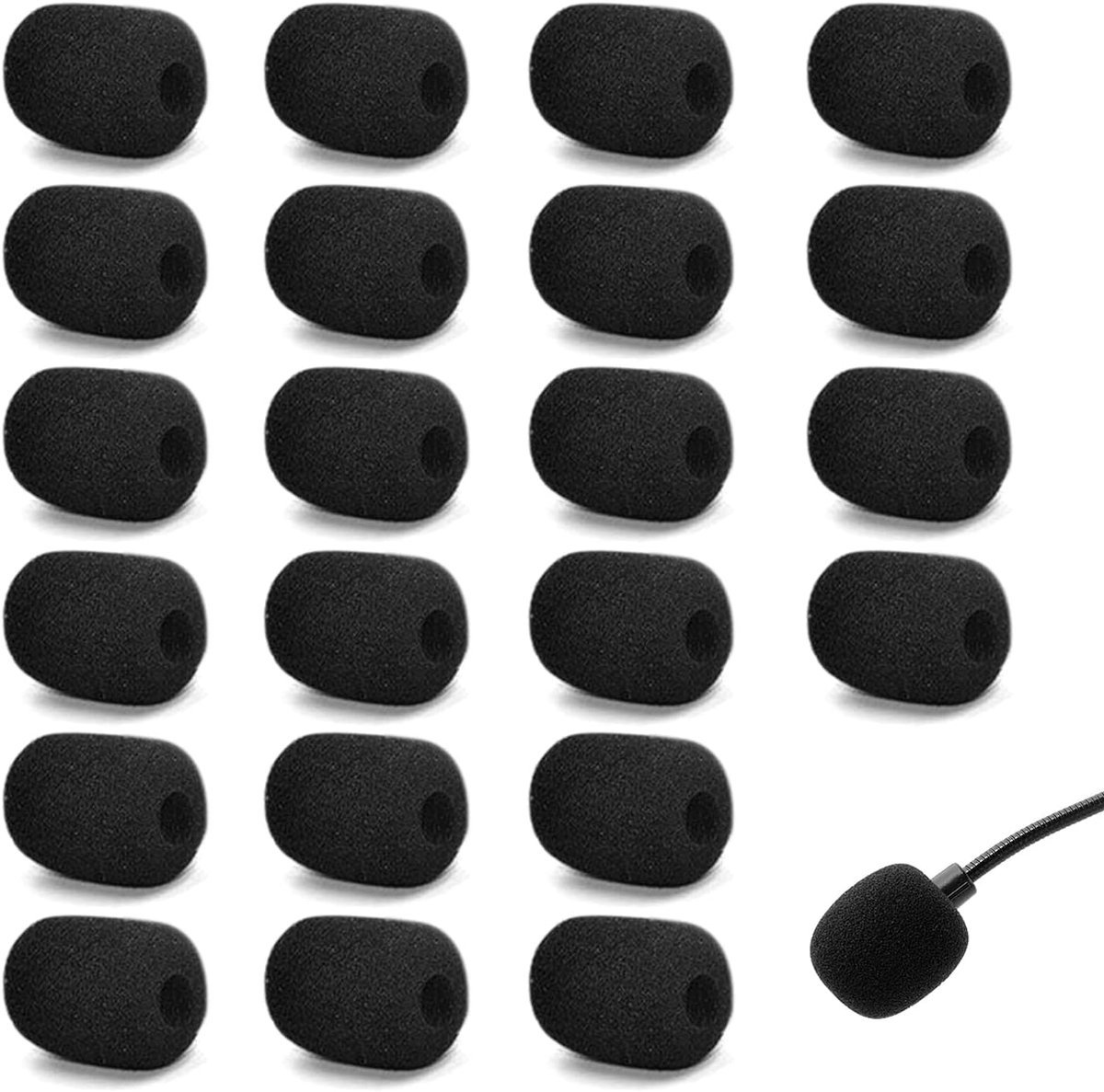 22 stuks - Microfoon windkap - 3 x 2,2 x 0,8 cm - Zwart - Headset Covers - Anti-Ruis - Universeel Formaat