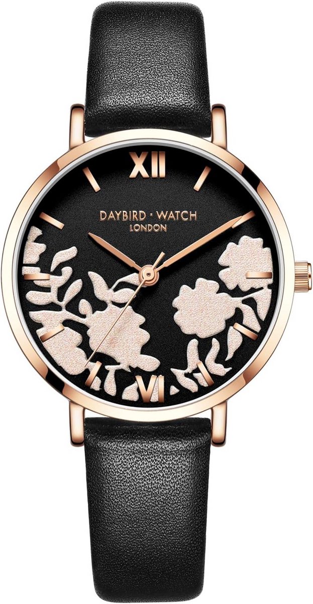 Dameshorloge met Leren Band en Bloem Wijzerplaat - Elegant Polshorloge