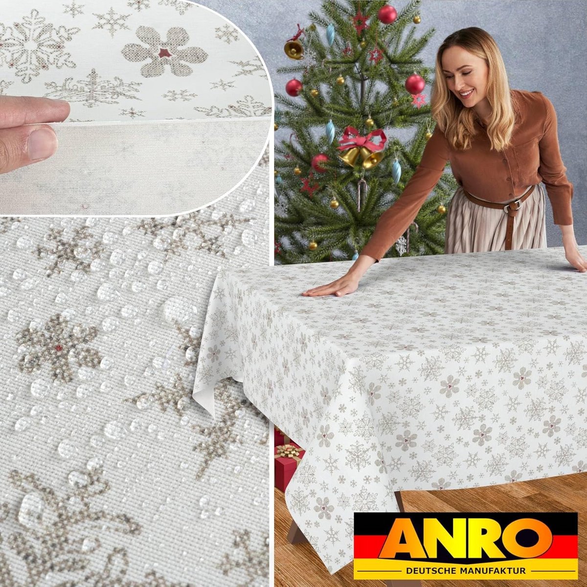 Kersttafelkleed met Sneeuwvlokken, Wasbaar en Afwasbaar – 90x130 cm