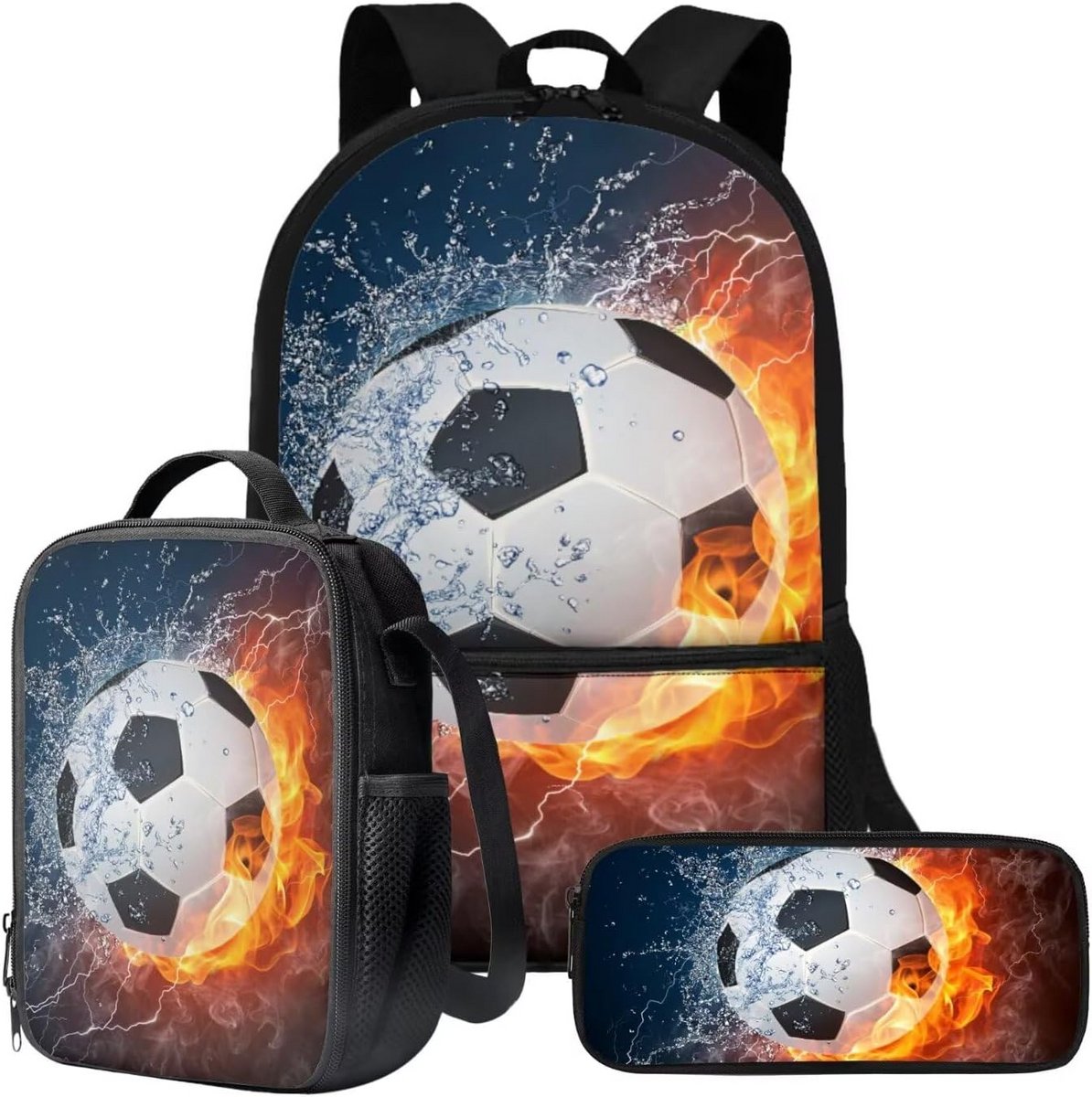 3-delige Schooltas Set voor Jongens: Rugzak, Lunchtas en Pennenzak - Voetbal Thema