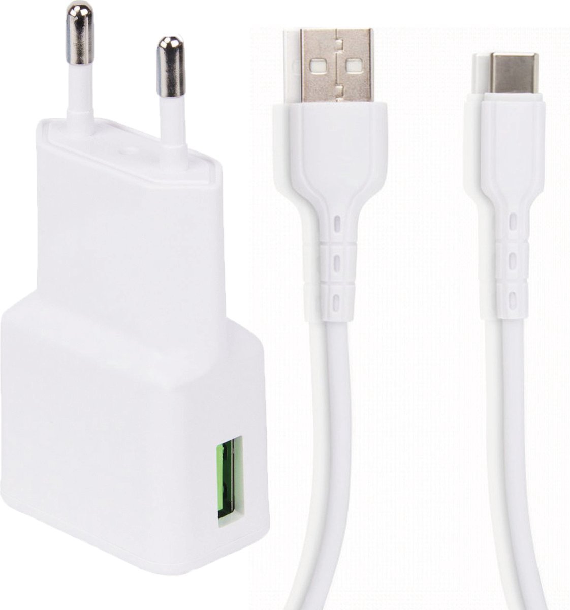 Snellaad Oplader - Snellader Geschikt voor Samsung Telefoon en Tablet - USB C naar USB A - PVC Materiaal - 1 Meter - Oplaadkabel - USB C Adapter - 15W Vermogen - Incl. USB C Kabel - Adaptive Fast Charger - Stekkerblok - Wit