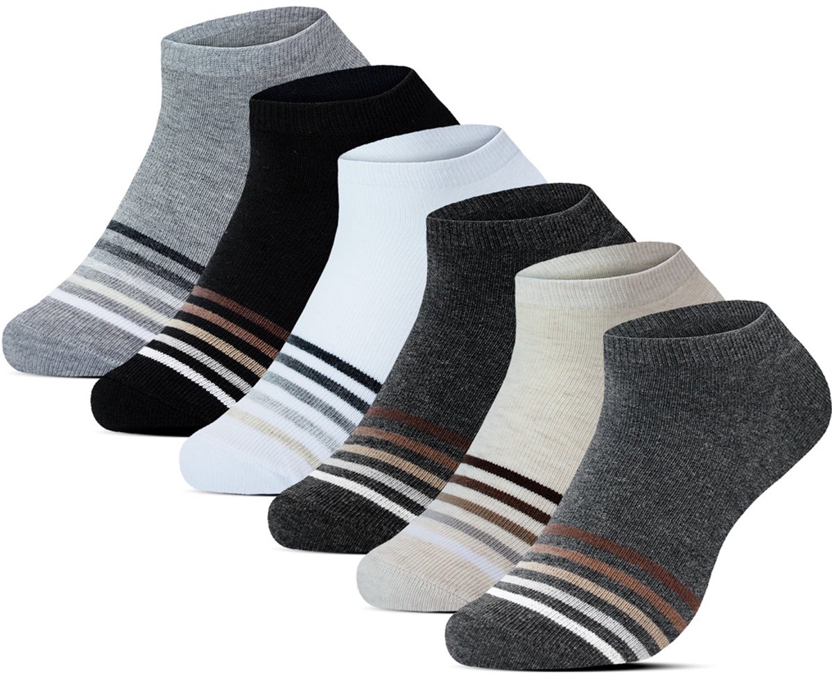 Gestreepte sneakersokken | Katoen | Geslacht: Heren | Merk: Benyson | Maat: 39-42/ 43-46 | 6 Paar