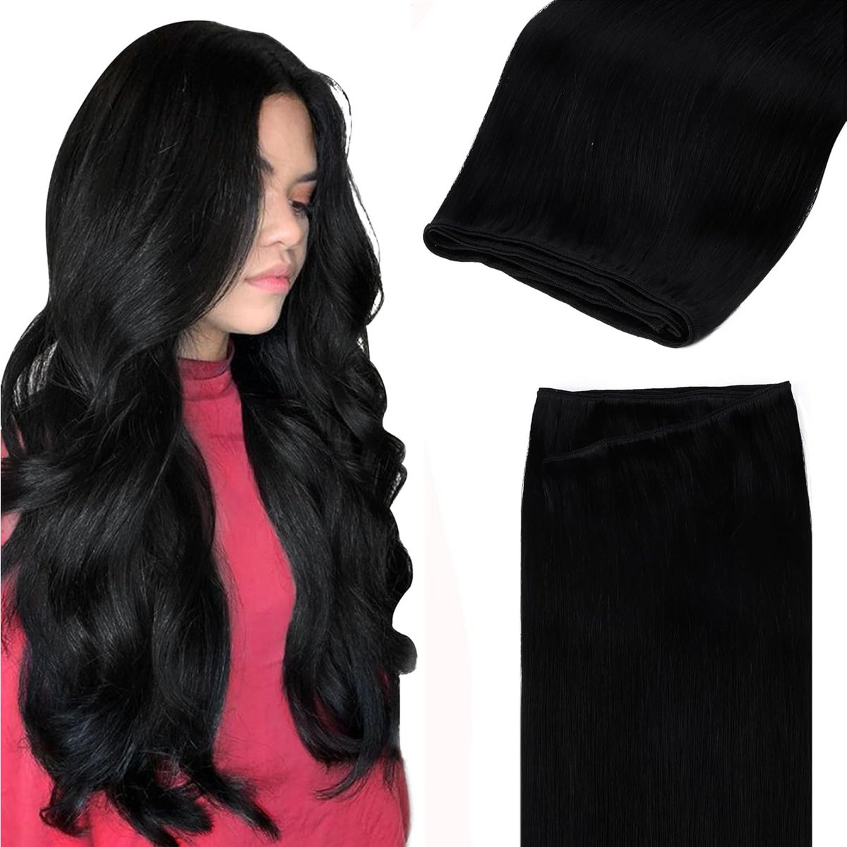 Remy Echthaar Extensions Weft Naaien - 50 cm - Diep Zwart - 100 Gram