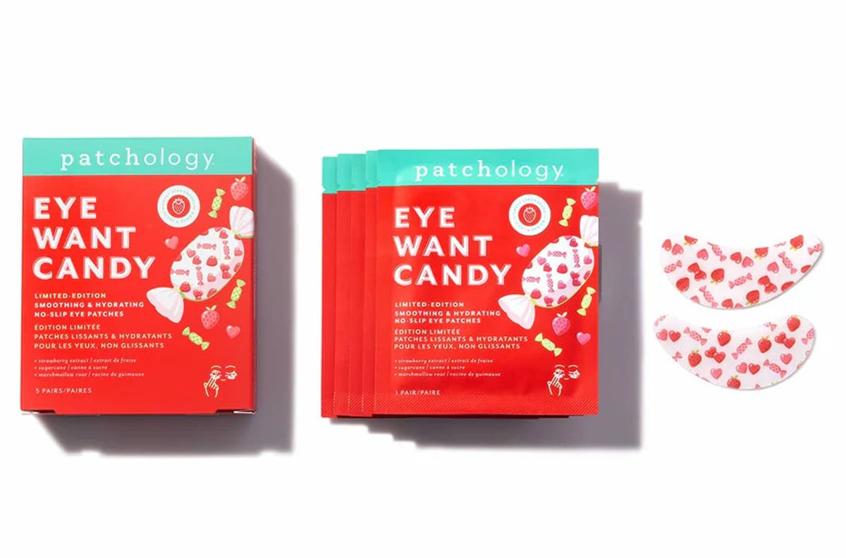 Patchology Eye Want Candy Under‑Eye Patches – Hydraterende & Smoothing Gel Eye Masks met Aardbei‑Extract & Botanische Hydratanten – Vermindert Puffiness, Verfrist & Verheldert – No‑Slip & Zoete Geur – Perfect Self‑Care & Beauty Boost