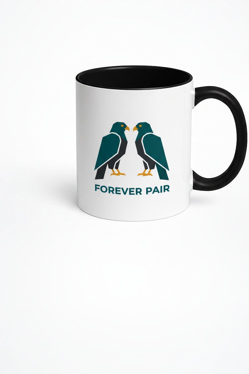 Mok Forever Pair Vogels | Liefdes Koppel Design | Wit Zwart Keramiek Beker Cadeau