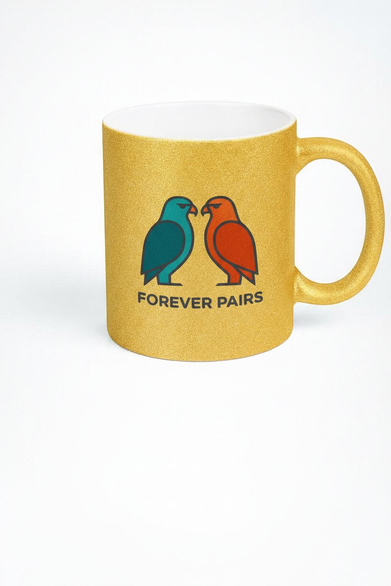 Gouden Glitter Mok "Forever Pairs" - Uniek Vogel Koppel Design | Romantisch Cadeau