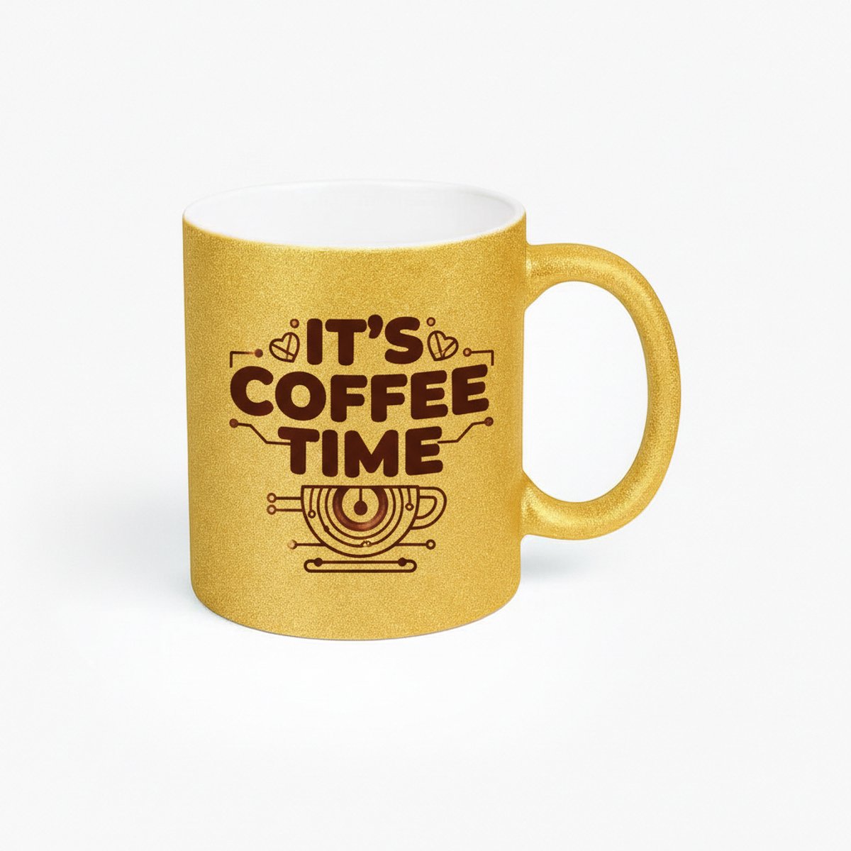 Gouden Glitter Mok "It's Coffee Time" - Uniek Design Koffie Tijd Cadeau
