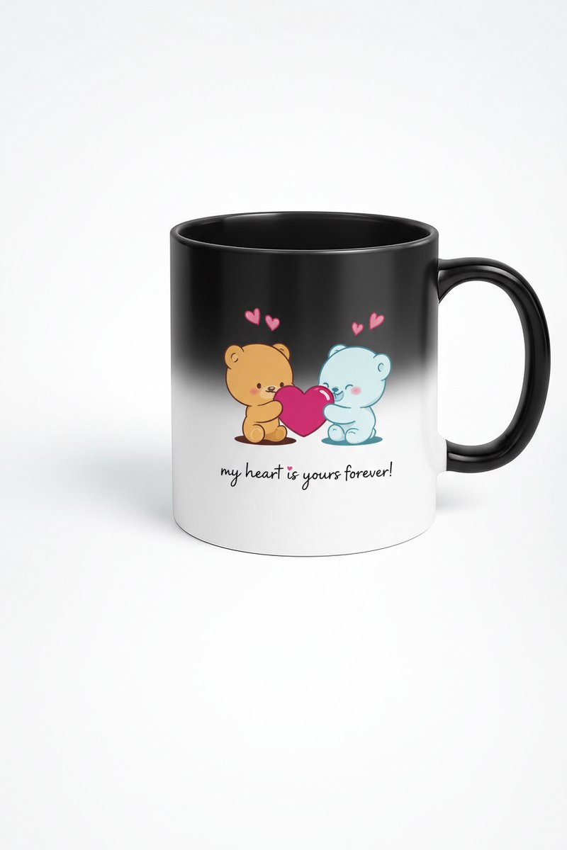 Liefdevolle Magische Mok met Beertjes - Warmtegevoelig - 'My Heart Is Yours Forever!' - Perfect Valentijn Cadeau