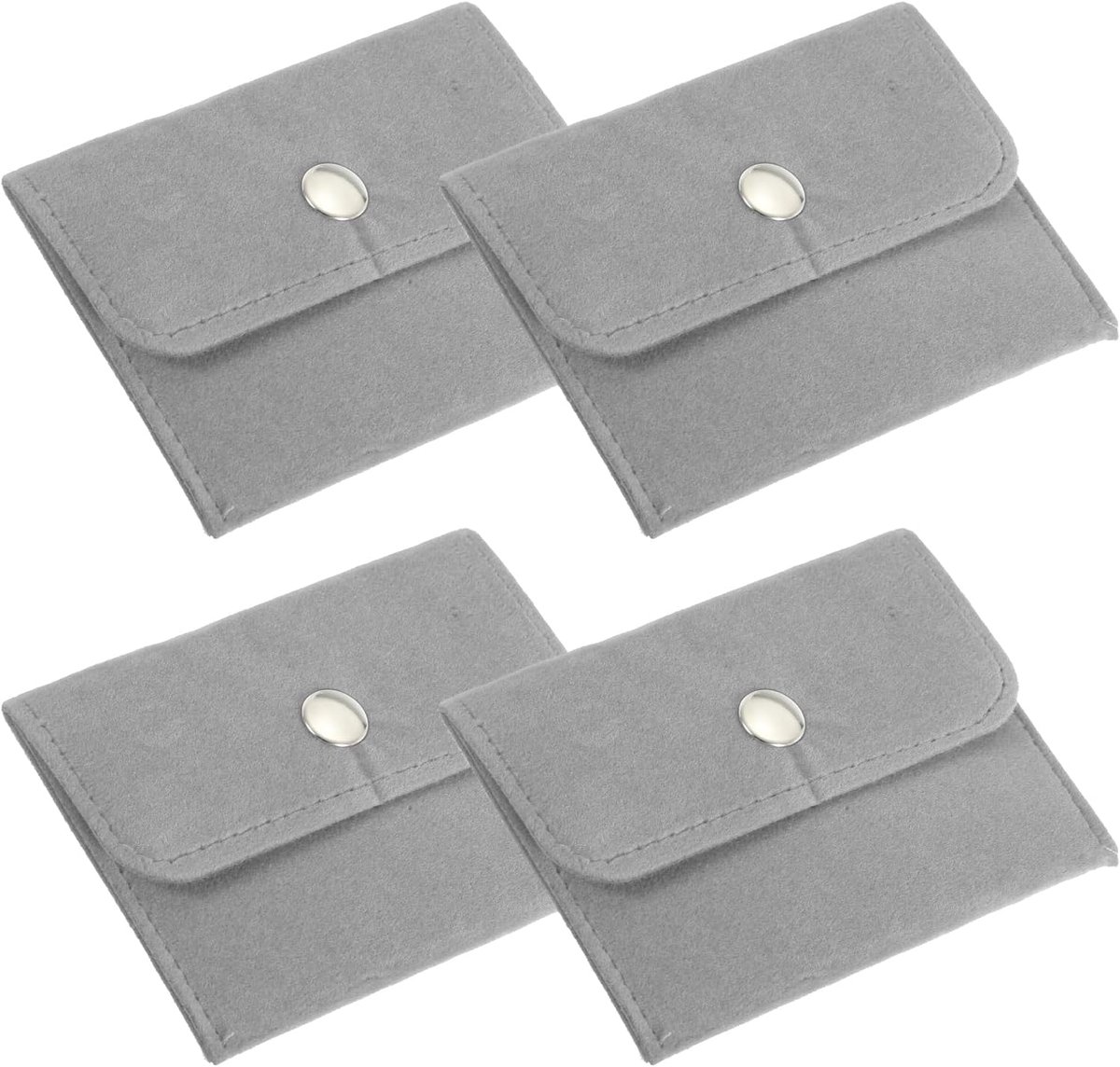 4x7,5 cm sieradenzakjes - fluwelen zakjes met drukknop - draagbare opbergtas voor oorbellen - armbanden - kettingen - ringen - horloge - grijs - 4 stuks