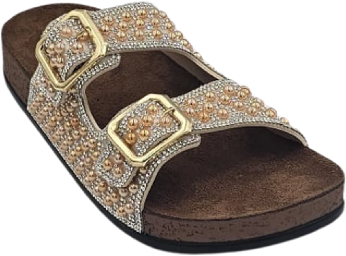 Berussa-Pienn Luxury-Dames Sloffen- Dames Slippers - Luxe Glinsterende Stenen - Dubbele Gesp - Anatomisch Voetbed -Zachte zool- Maat 36-40 - Handgemaakt in Turkije