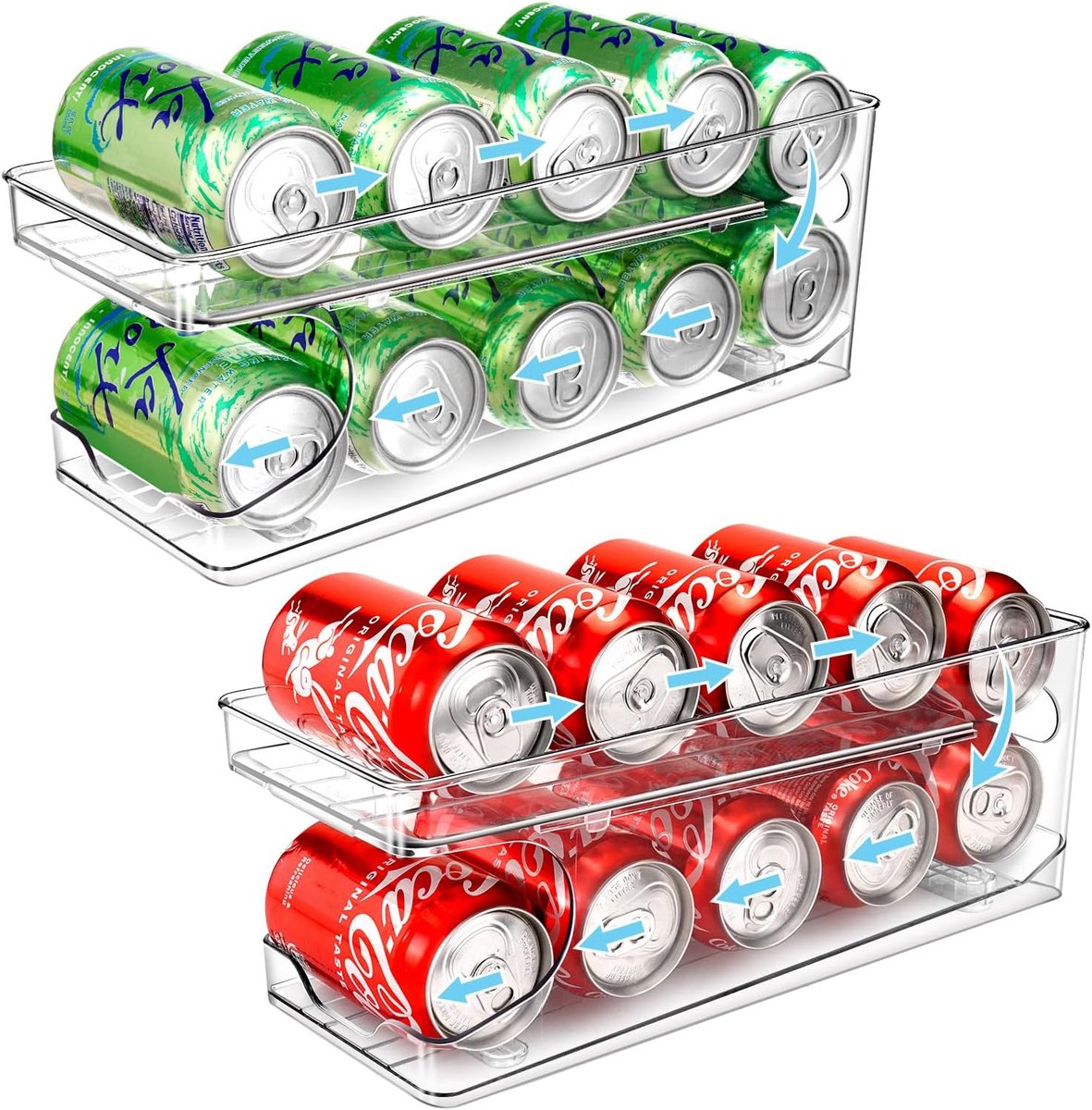 Famanu – Set van 2 rollende blikjesdispensers voor koelkast, automatische drankorganizer