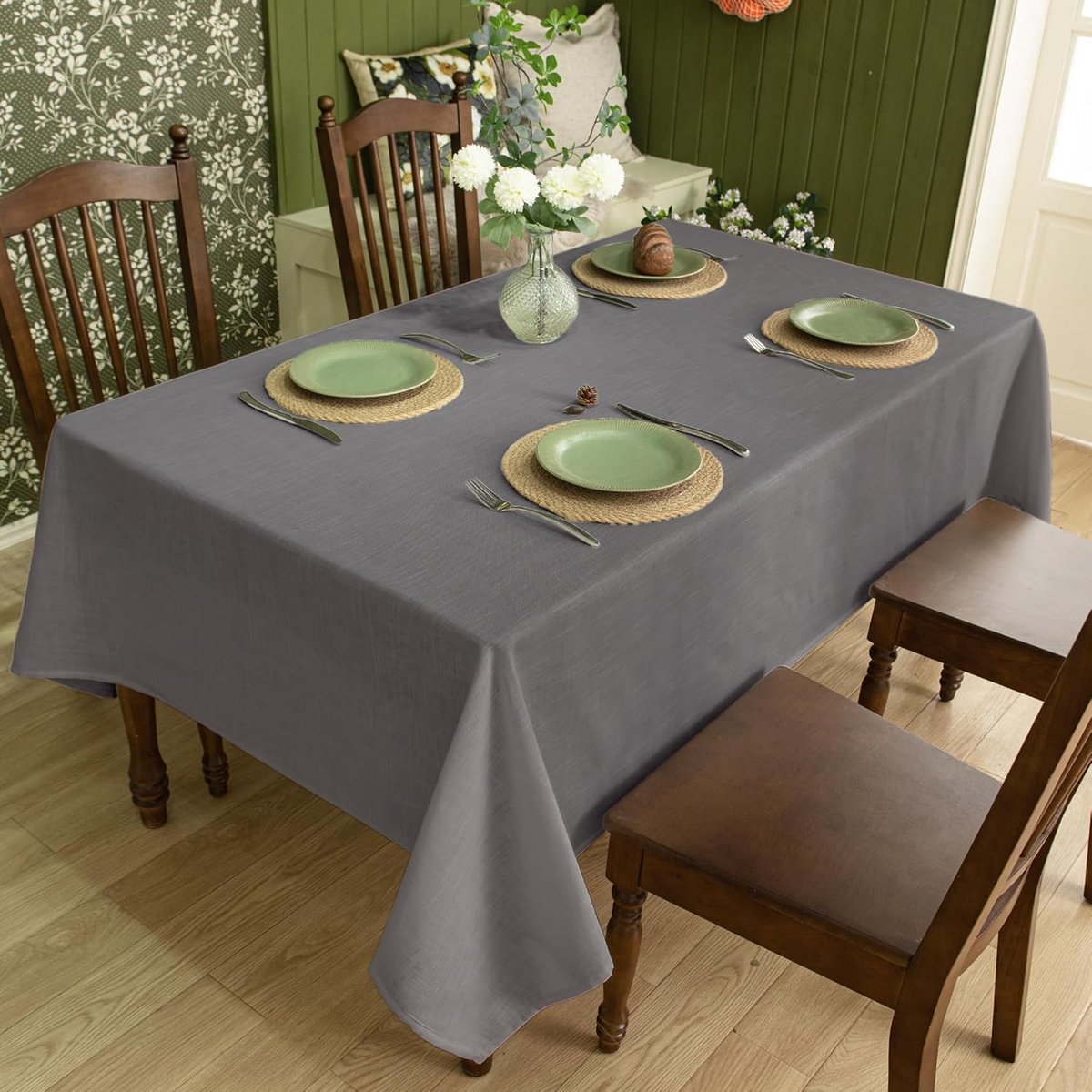 Linnenlook Vierkant Tafelkleed voor Keuken & Eetkamer - Vlek- & Kreukbestendig Polyester