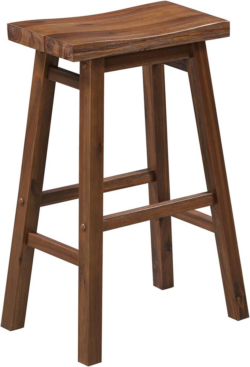 Houten Barkruk met Geweven Rieten Zitting - 29 Inch Hoogte