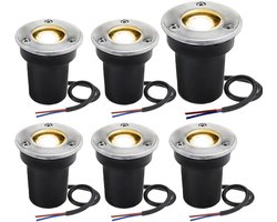 Laagspannings tuinverlichting, 1W buitenlamp voor in de grond, 12V-24V LED-tuinverlichting, geschikt voor bestrating, terrassen, trappen, tuinen, IP 67 waterdicht (6 stuks warm wit licht)
