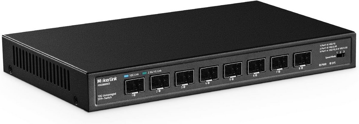 10Gbps SFP+ Switch met 8 Poorten - Ondersteuning 1G/2.5G/10G SFP Modules - Fanless & Plug and Play