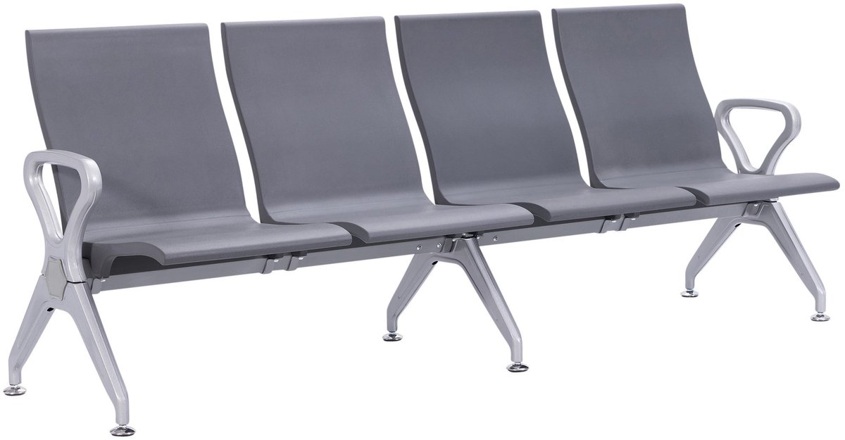 CLP Wachtbank Airport-stijl Ermin - met leuning - ergonomische zitkuipen - met robuust aluminium frame - tot 150 kg per zitplaats - grijs