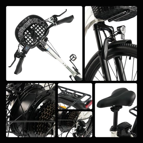 26-inch Elektrische Fiets - Motor 250W - 36 V 18 Ah accu - elektrische stadsfiets en e-Dutch bike met - Aluminium frame - maximaal bereik 120 km - Shimano 7 versnellingen - LCD-display -Waterdicht -Wit van Merkloos — afbeelding 4