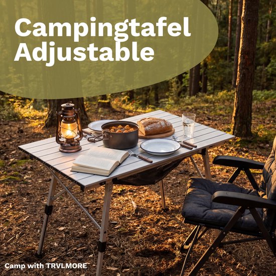 TRVLMORE Campingtafel Verstelbaar - 90x52x71cm - Inklapbare Tafel met Aluminium Frame - Lichtgewicht - Kampeertafel - Klaptafel - Zilver van Merkloos — afbeelding 2
