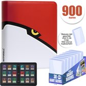 Actueell® Verzamelmap 900 Kaarten – 9 pocket - Inclusief 30 Toploaders, Penny Sleeves & Card Sleeves – Binder map met ritssluiting – Premium leer - Rood/Wit – 50 Pagina's – A4 Formaat