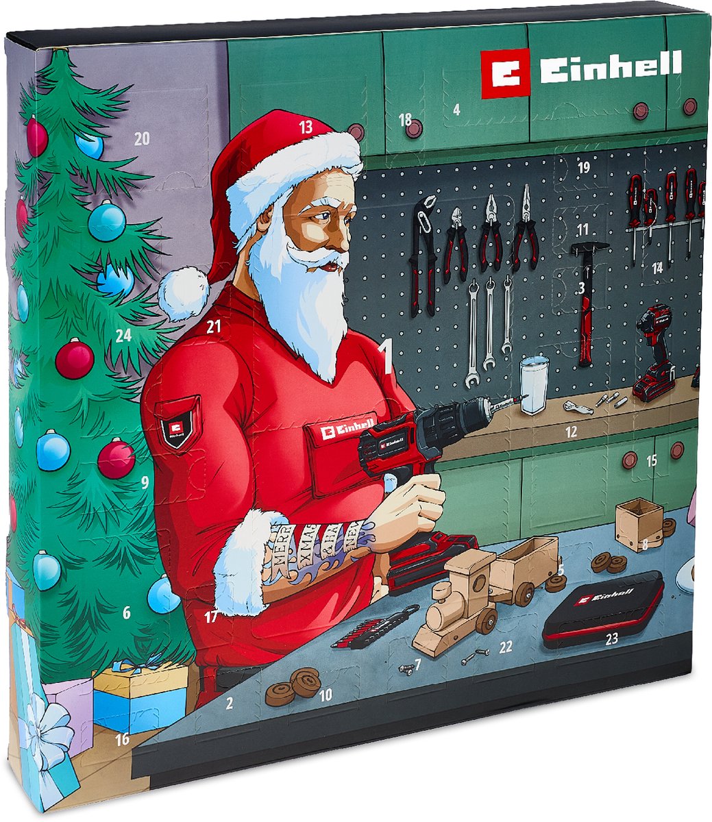 Einhell adventskalender 2025 met gereedschap (24 gereedschappen, bit- en ratelaccessoires, snij-/meetgereedschap, robuuste materialen, 1/4" compatibel)