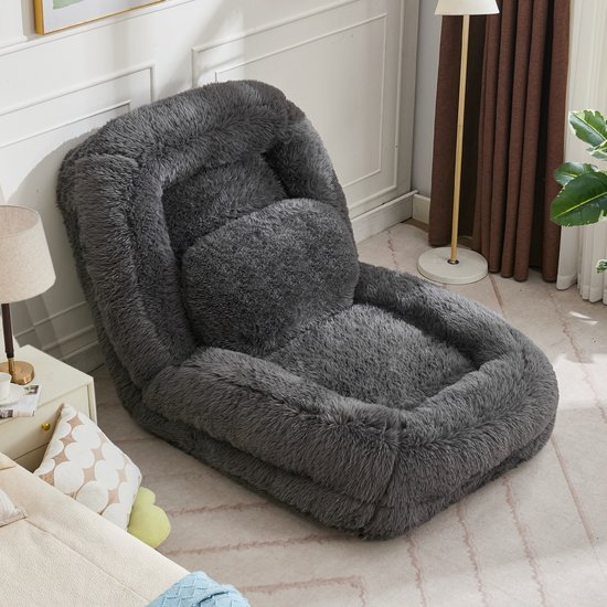 STILVORA Fauteuil de sol 102 x 89 x 88 Cm - 5 positions réglables en canapé-lit - Pour jouer, lire et se détendre - Peluche - Gris foncé