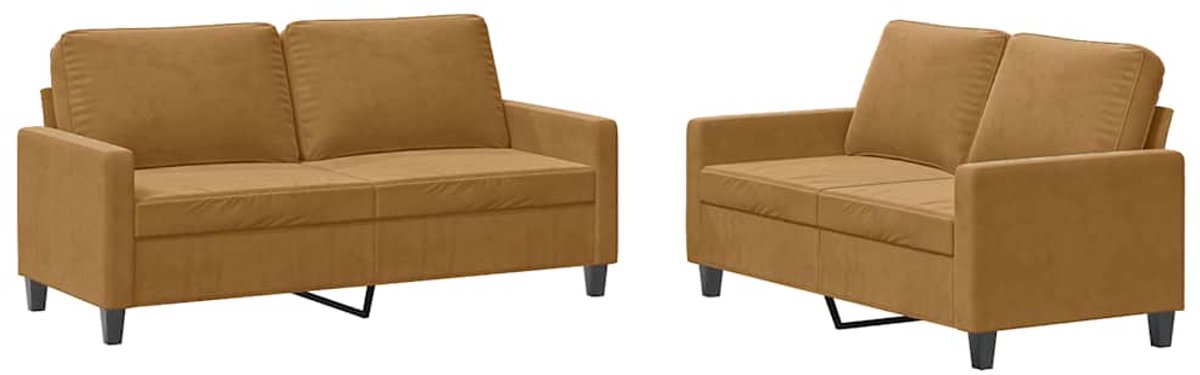 vidaXL - 2-delige - Loungeset - met - kussens - fluweel - bruin