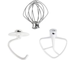 3 stuks roerder - geschikt voor KitchenAid 4,5-5 liter keukenmixers met kantelbare kop (Artisan & Classic serie) - Aluminium 6-draads garde, platte menghaak en deeghaak – Alleen handwas