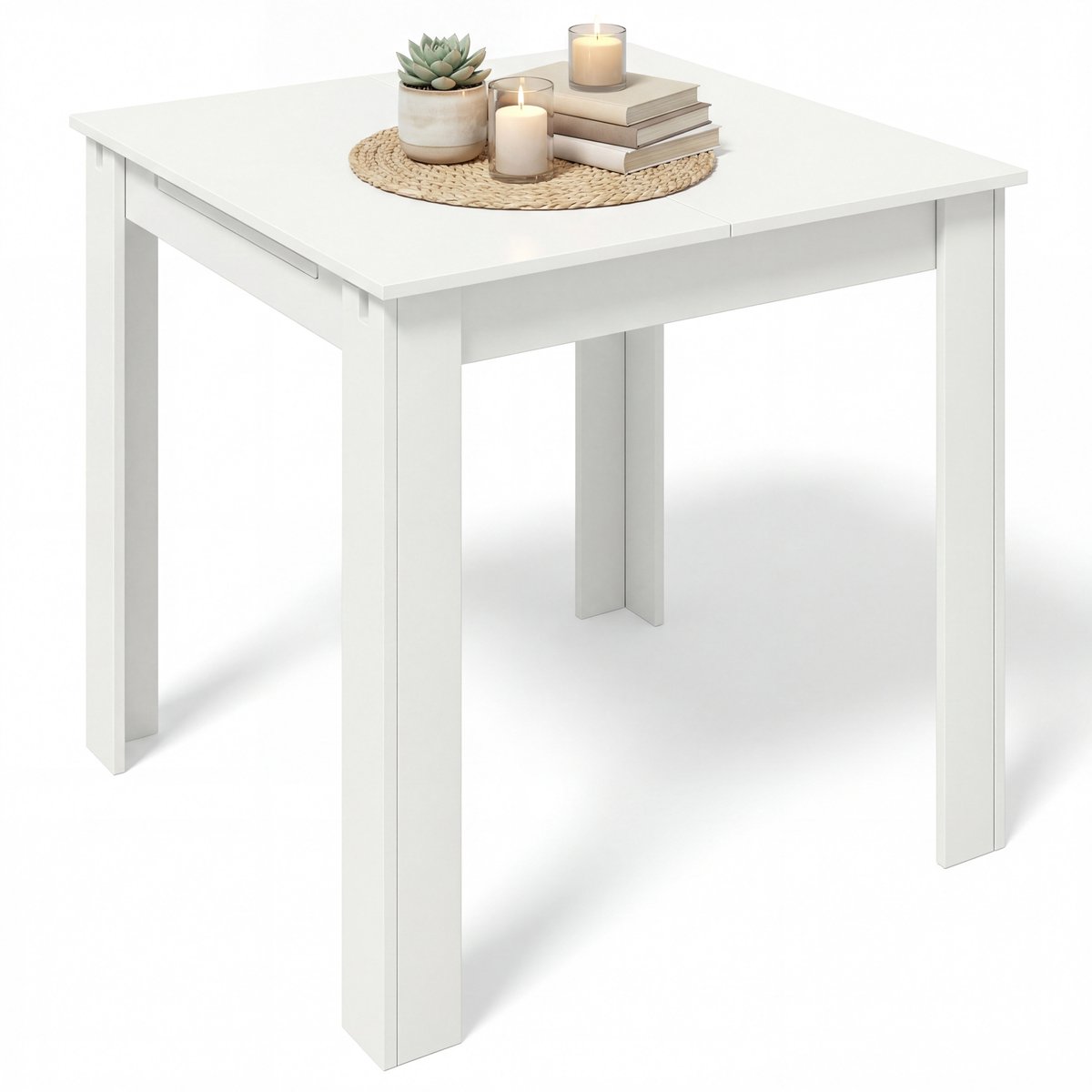 VCM Esstisch ausziehbar, Holz Küchentisch 80-120 cm, kompakter Speisetisch für Küche & Essbereich, Tisch Pesoli weiß