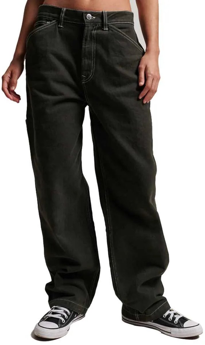 Superdry Carpenter broek met contrast Dames Jeans Olijf
