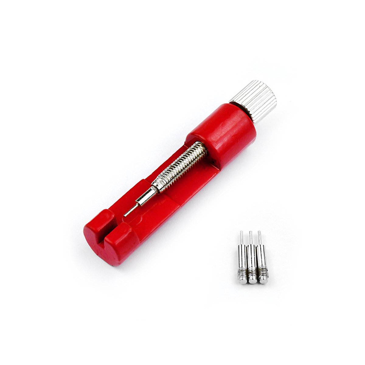 Gereedschap voor het verwijderen en aanpassen van horlogebandjes, inclusief 3 vervangende pinnetjes, geschikt voor de meeste stalen horlogebandjes, rood.