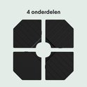 Vier losse zwarte parasoltegels met een ribbelpatroon, gerangschikt in een vierkant.