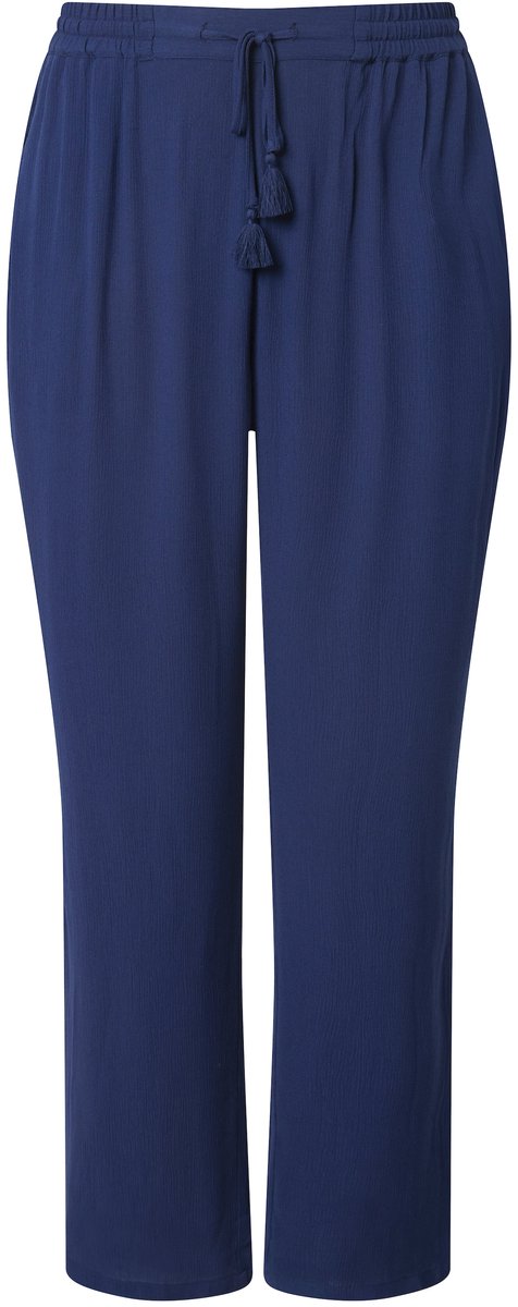 Ulla Popken - Dames - Broek Rose wijde pijp elastische tailleband crêpe - Inktblauw - Maat 54+