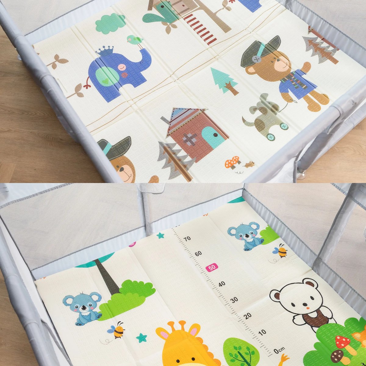 Baby Grondbox – Babybox – Speelbox – Kinderbox – Playpen – Kruipbox – Ballenbak - 128 x 128 x 65 cm – Dubbelzijdige Speelmat Foam – 65 Speelballen – 2 optrekhandvatten – Rits Opening – foto 2