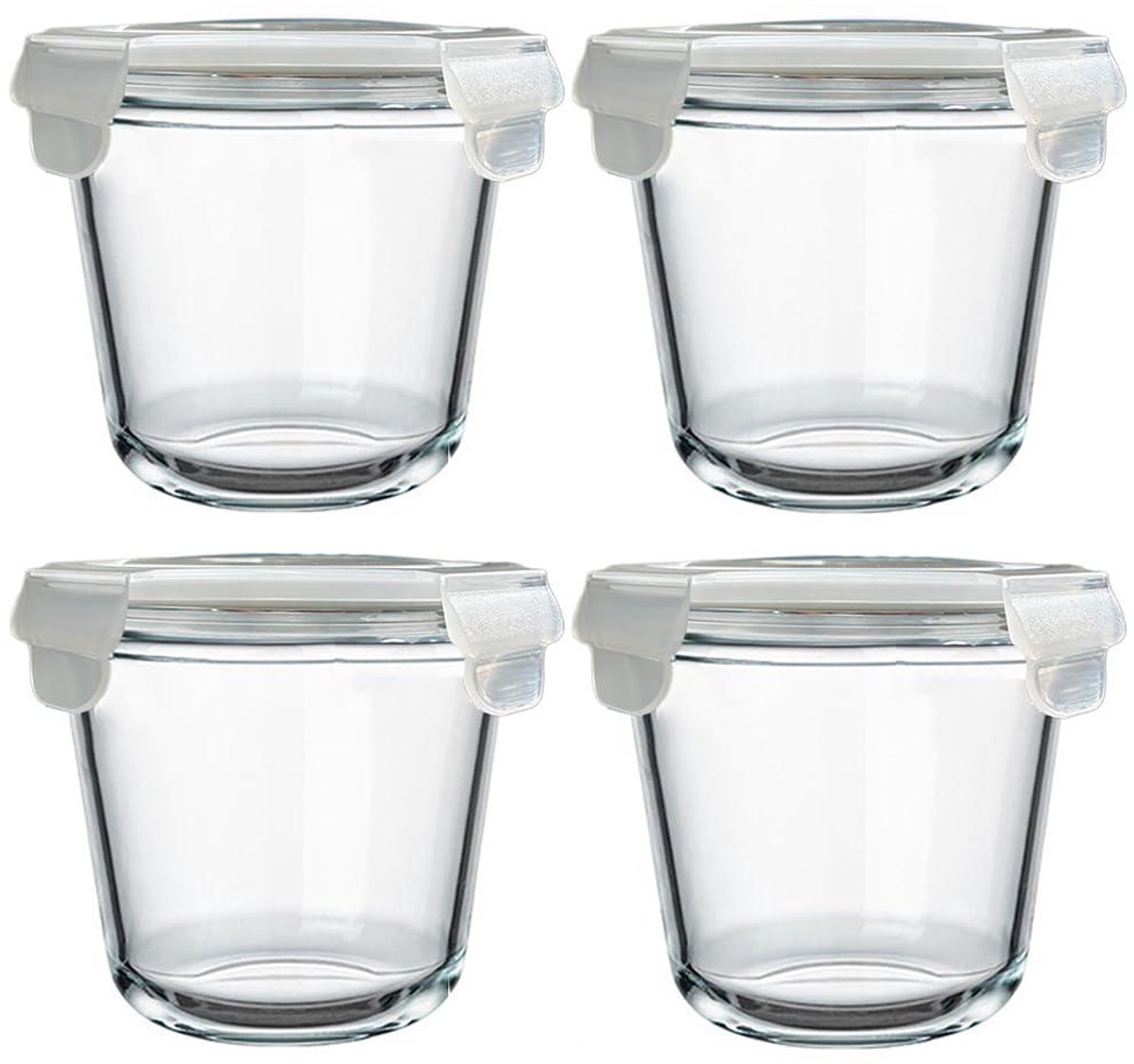 Voedselbewaarbak - Lunchbox - Ronde Glasverpakking Met Luchtdichte Drukknopdeksels Voor Microgolfoven En Diepvries - 4 Stuks - Transparant