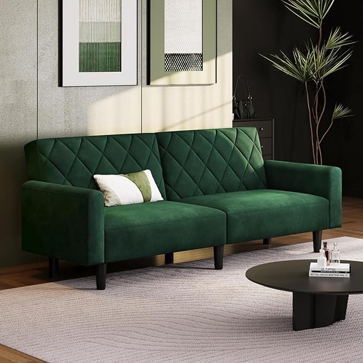 2-zitsbank slaapbank fluweel verstelbaar 159 x 75,5 x 73 cm groen – compacte loveseat met 3 standen voor woonkamer & slaapkamer – Pauwhome