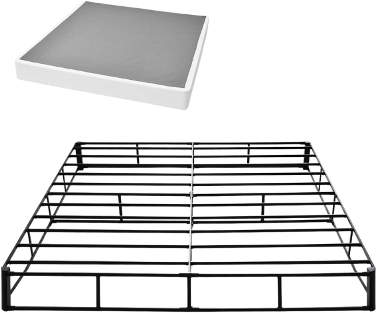 Robuust Boxspring King Bedframe Met Wasbare Stoffering - Metalen Frame Voor King Size Matras - 9 Inch Matrasbasis - Maximaal 350 Kg Draagvermogen - Eenvoudige Montage - Zwart