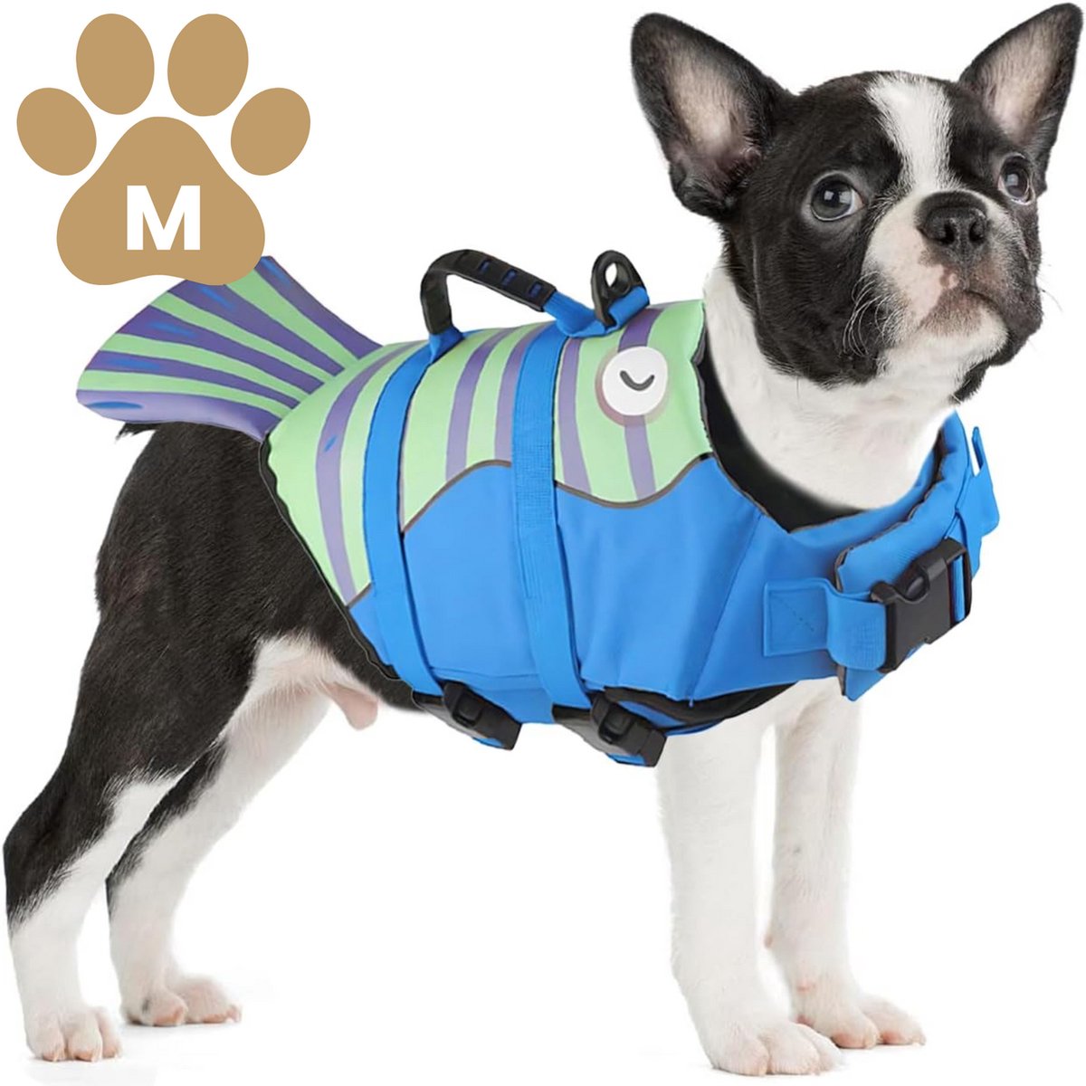 Honden Zwemvest Garnaal - Maat M – Veiligheidsvest voor Honden – Met Handvat – Verstelbaar – Blauw