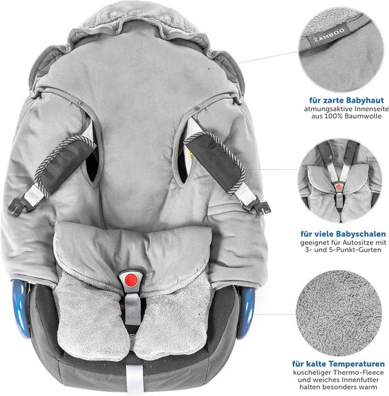 Babywikkendeken Winter met Voetjes en Capuchon voor Autostoel Kinderwagen Box - Gewatteerde Deken met Klittenband Sluiting en Draagtas - Zachte Sjaal voor Baby's - Grijs — afbeelding 4