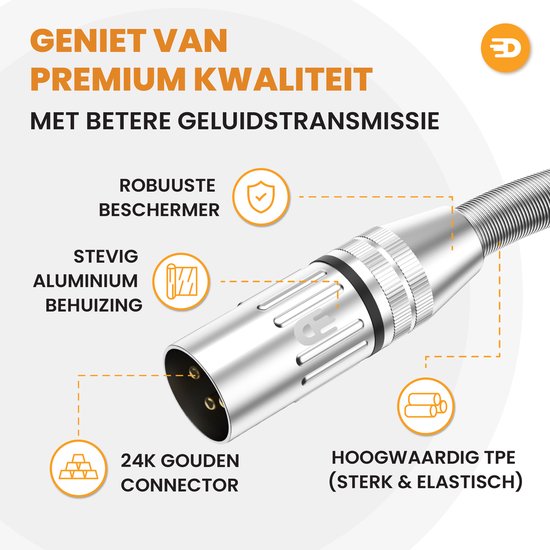 Drivv. Câble XLR Premium - Câble microphone - Mâle vers femelle 3 broches - 3 mètres - Argent