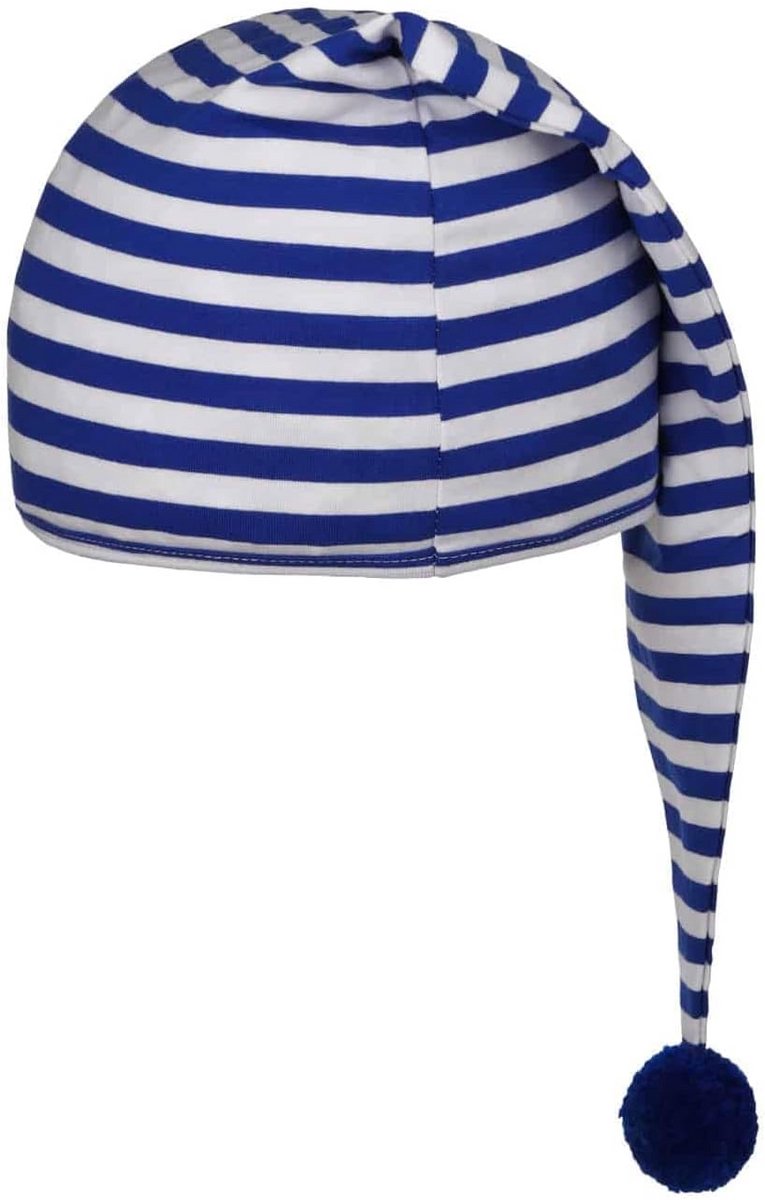 Puntmuts Slaapmuts 100% Katoen Unisex - Herfst Winter Lente Zomer - Eén Maat voor Vrouwen, Mannen & Kinderen - Ademend & Comfortabel - Blauw Gestreept