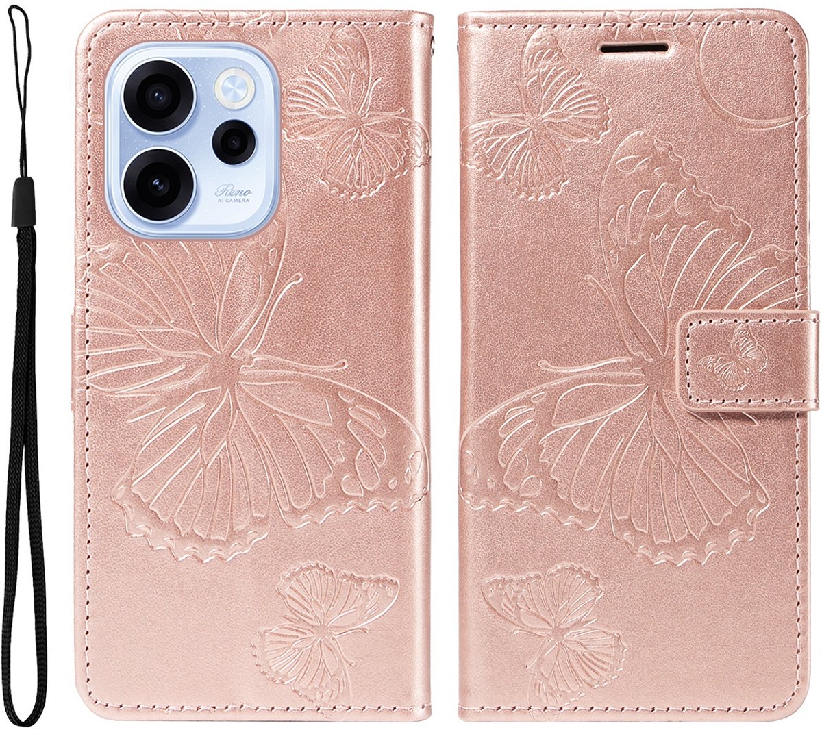 Coverup Hoesje - Geschikt voor OPPO Reno15 F Hoesje - Coverup Vlinders Book Case - Rose Gold