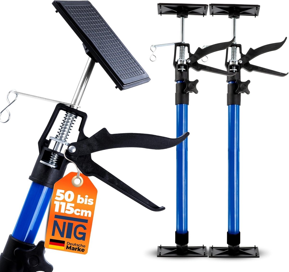 Eenhandse Steun 50-115 cm, 30 kg, 45° Hoek, Telescopisch Plafondsteun voor Droogbouw, Montage en Sloopklussen - Verstelbare Plafondsteun (Pack van 2)
