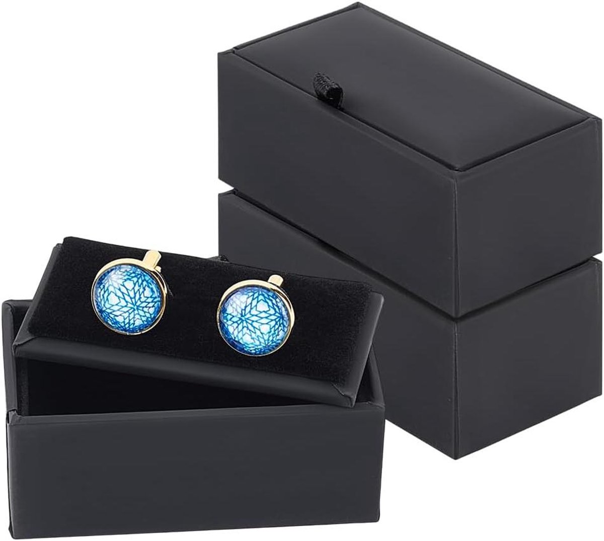Manchetknoop Display Box Case, PU Lederen Manchetknoop Tie Clip Opbergdozen - Sieraden Geschenkdoos Organizer - Vaderdag Verjaardag - Zwart - Fluwelen - Geschikt voor Mannen - PH 3 stks - Kleine - 8,5x4,5x3,6cm