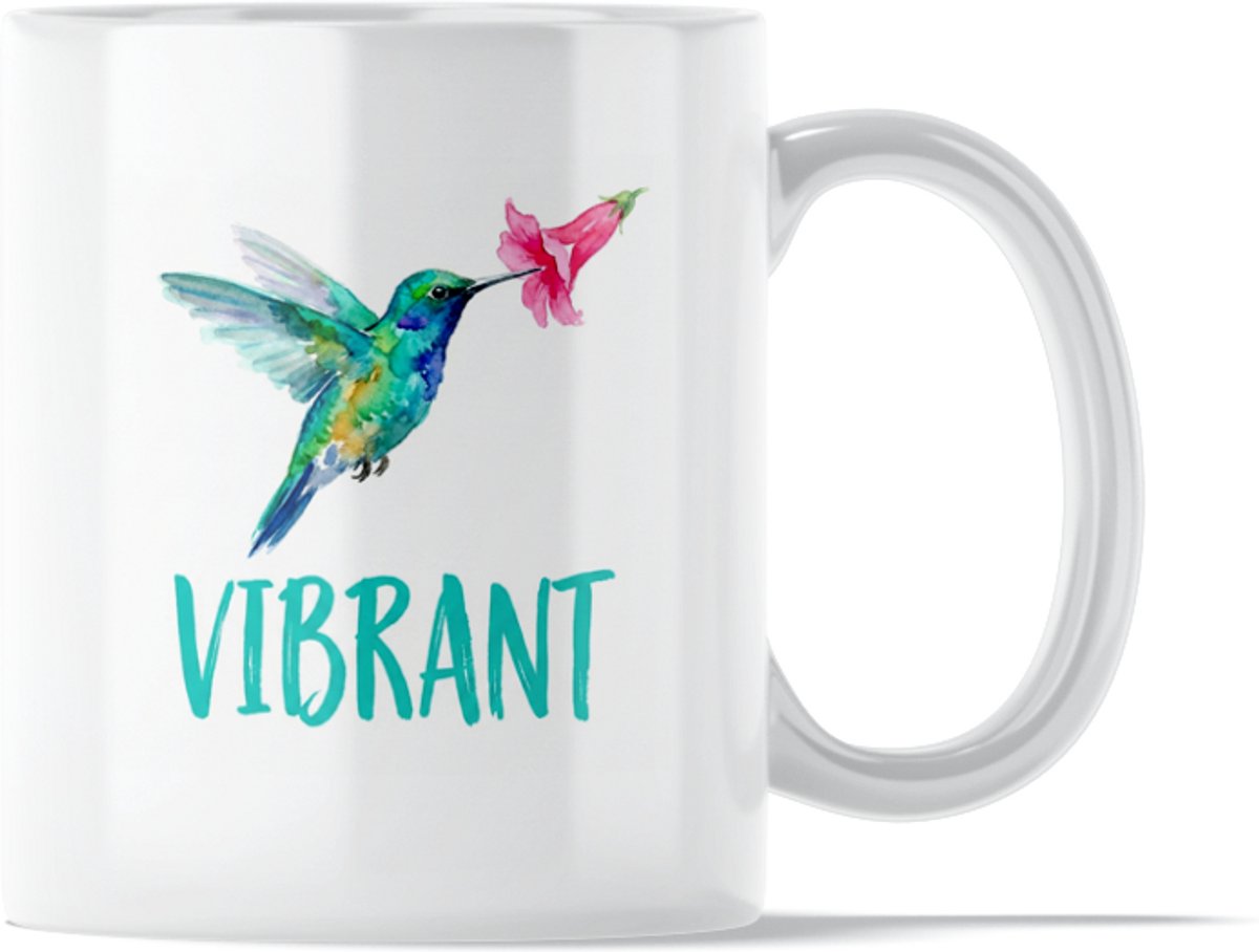 "Aquarel Series" Mok: Vibrant Hummingbird - Woord Levendig Vogel - Kleurrijke Waterverf Mok met Kolibrie - Positieve Herinnering dat Je Levendig en Energiek moet Blijven - Lieve Levenslust Mok Valentijns Cadeau voor Moeder of Vriendin